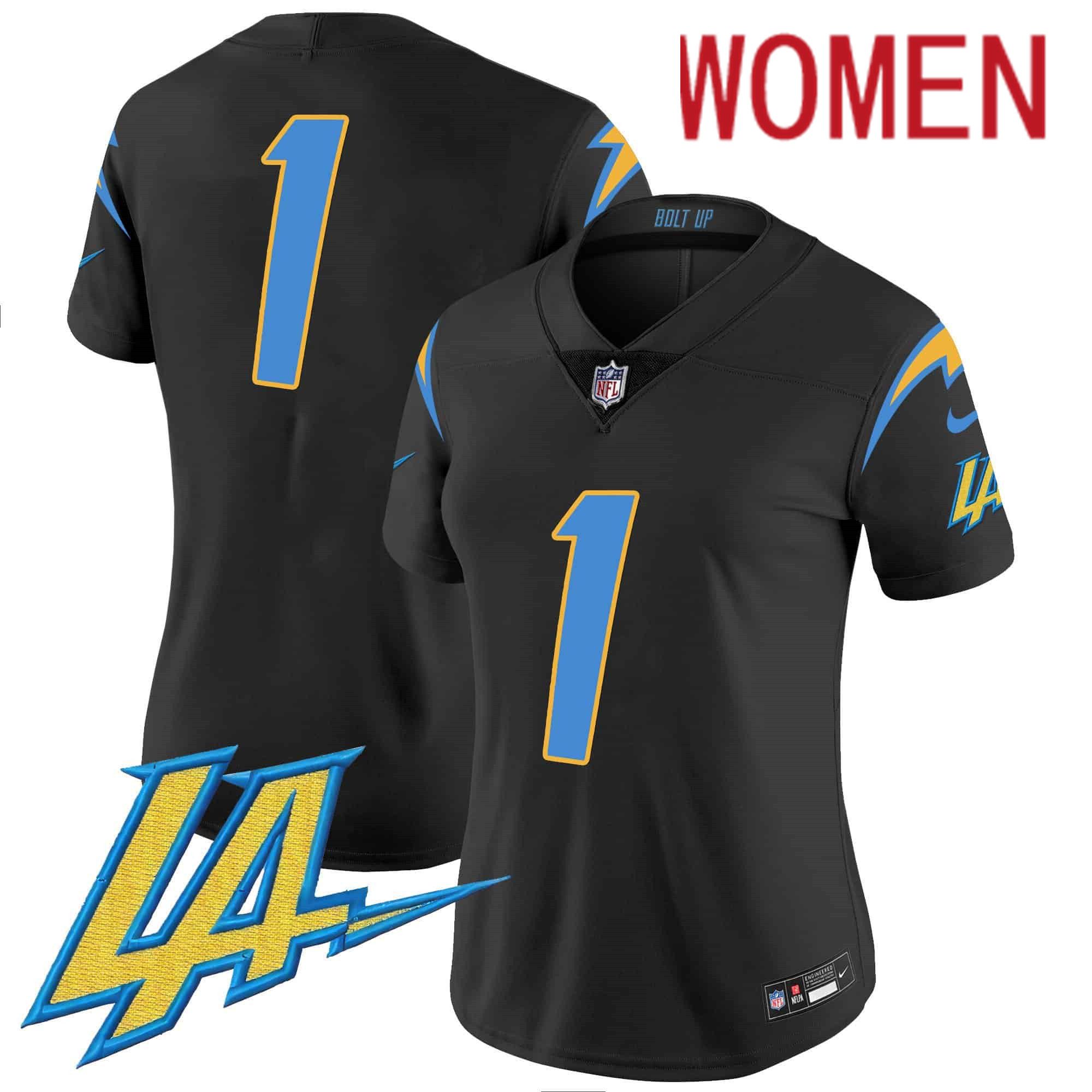 Women Los Angeles Chargers #1 No Name Black 2024 Nike Vapor Limited NFL Jersey style 1